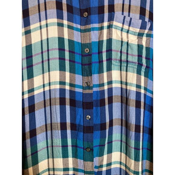 Talbots Top Womens 3X Cobalt Blue Plaid Button Up Lightweight Plus Long Sleeve - Picture 9 of 16